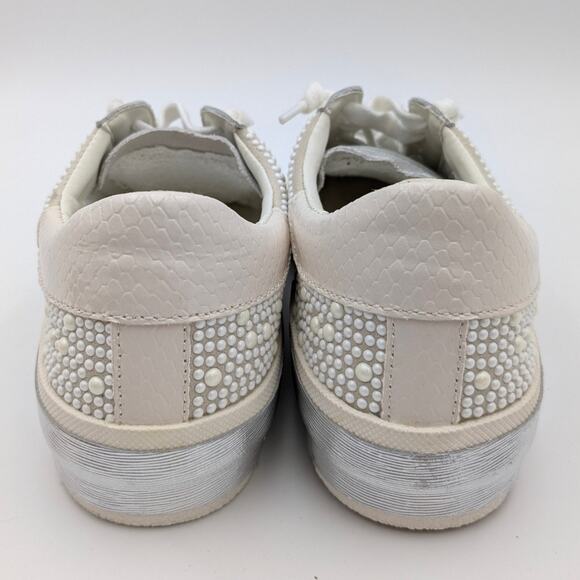 Dolce Vita Zina Crystal Sneakers Women's Low Top Leather Ivory Size US7.5 EU38 - Picture 5 of 8